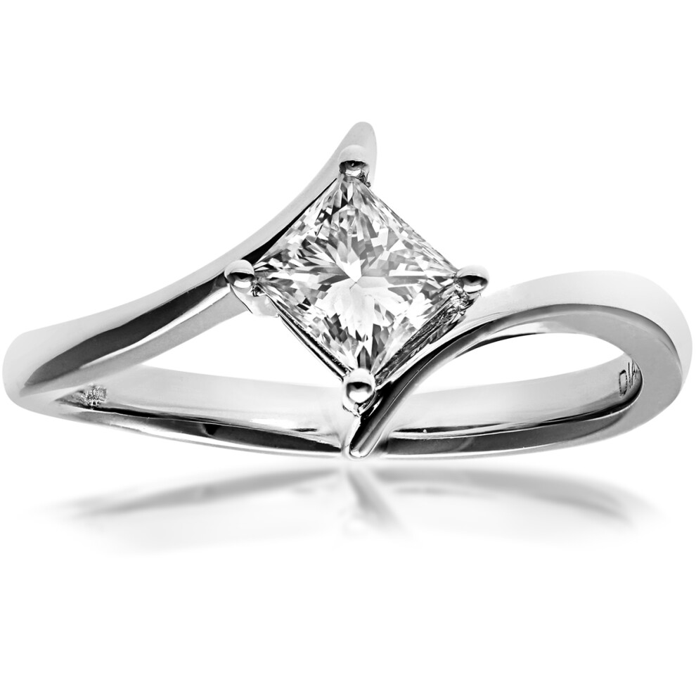 18ct White Gold  Princess 1/2ct Diamond Crossover Solitaire Ring - PR0AXL916118KW