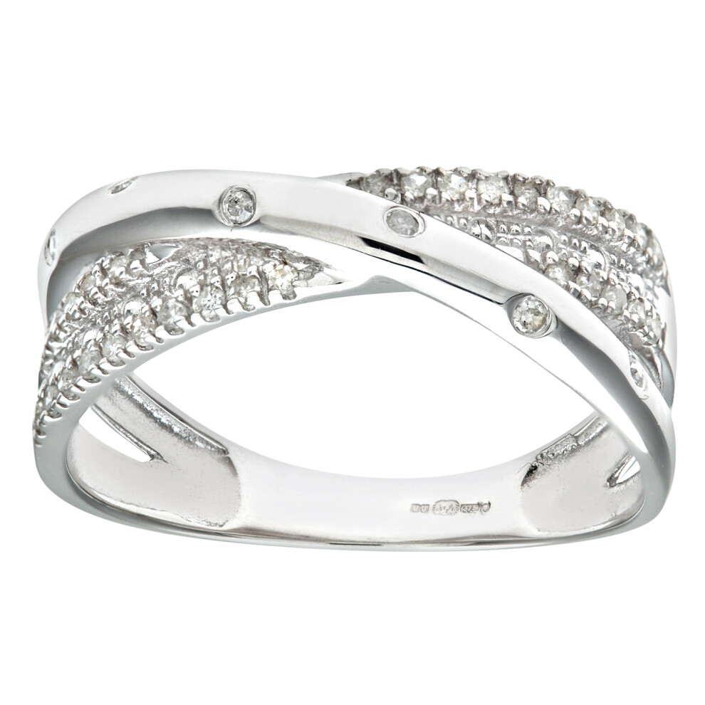 (P) Jewelco London 9ct White Gold 0.15ct Triple Row Diamond Crossover Ring - PR1AXL0178W