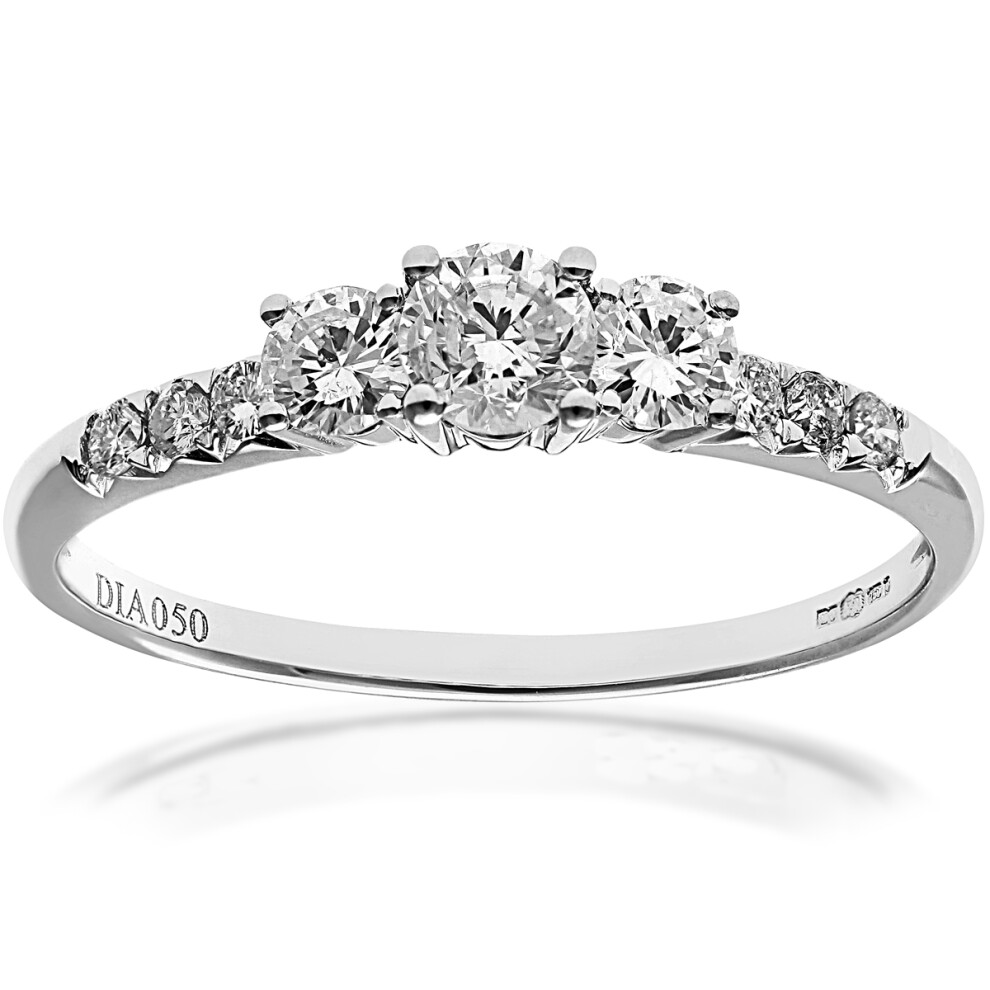 (J) Jewelco London 18ct White Gold Trilogy Engagement Ring, IJ/I Certified Diamonds, Round Brilliant, 0.50ct