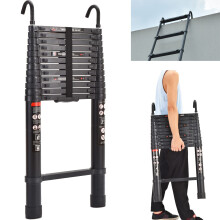 Aluminum Telescopic Ladder with Hooks 5M Extension Multi-Purpose Climb Ladder 330lb/150k Load Capacity for Home Loft Attic