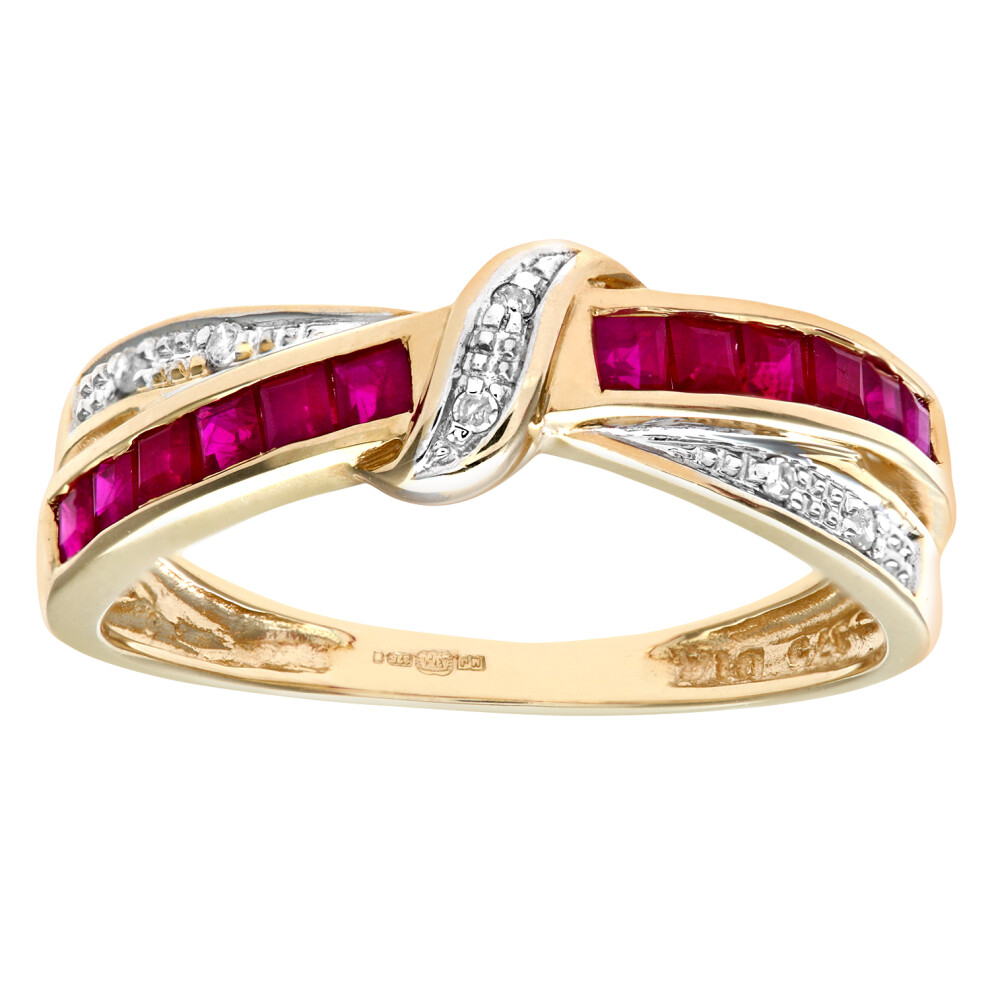 (J) Jewelco London 9ct Yellow Gold Ruby And Diamond Bow Ring