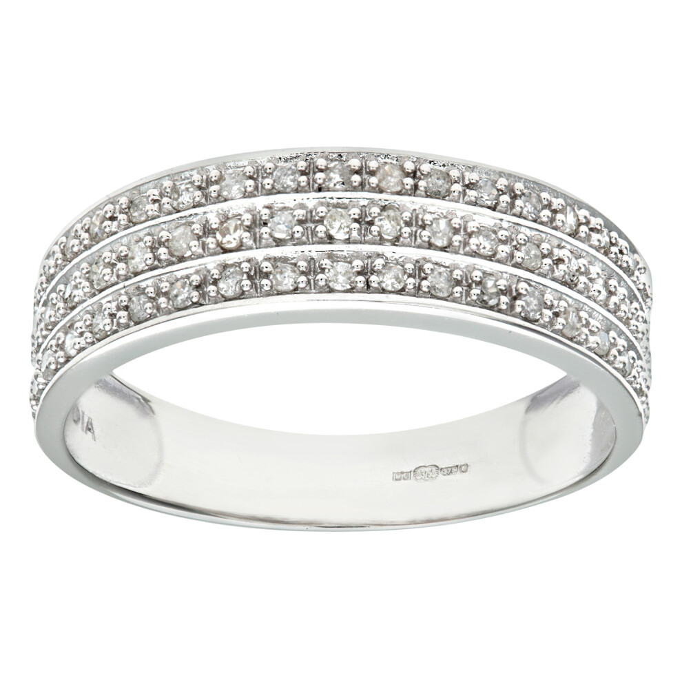 (J) Jewelco London 9ct White Gold Quarter Carat Triple Row Diamond Half Eternity Ring - PR1AXL0182W