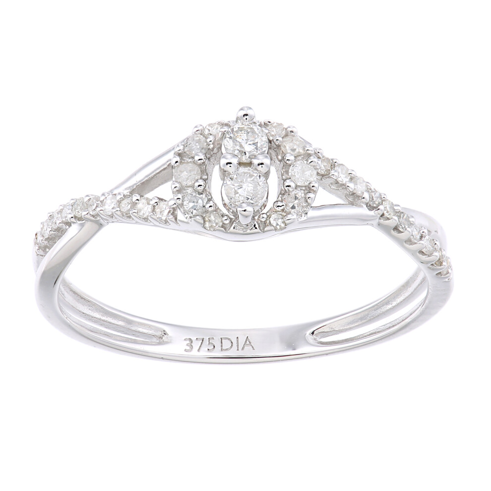(N) Jewelco London 9ct White Gold Women Round Diamond Engagement Halo Ring