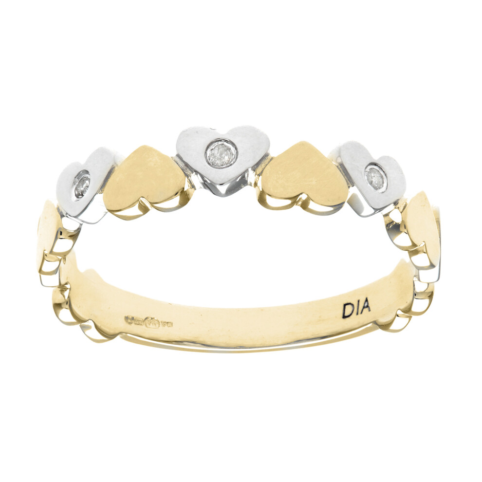 (N) Jewelco London  Ladies 9ct Yellow and White Gold Diamond Hearts Ring - PR0AXL8735YW