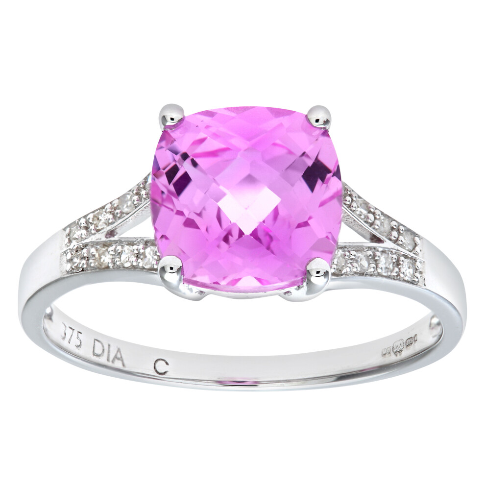 (M) Jewelco London 9ct White Gold Created Pink Sapphire Ring With Diamond Shoulders