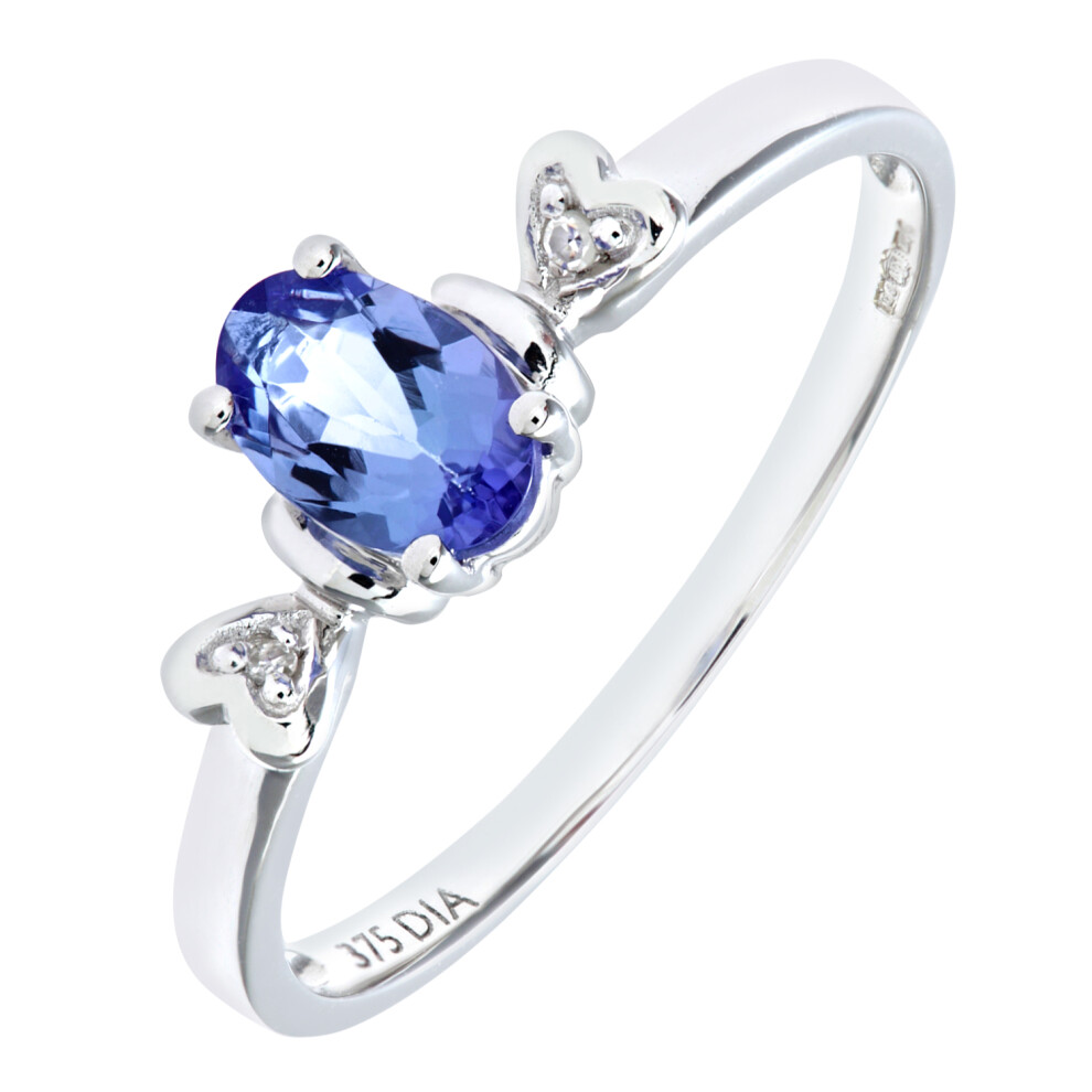 (J) Jewelco London 9ct White Gold Tanzanite Ring With Diamond Set Heart Shoulders