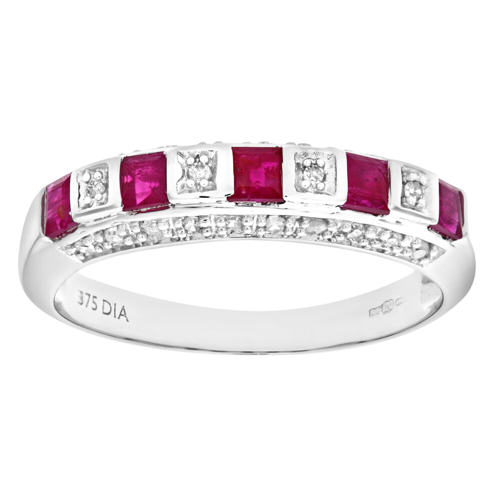 9ct White Gold  Diamond Square Ruby 5 Stone Eternity Ring 2.5mm - PR0AXL6994WRU