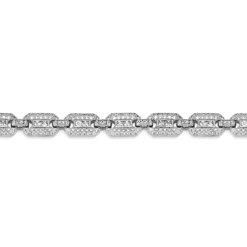 Silver  Square CZ Chunky Pave Locomotive Boat Link Bracelet 8.5" - ABB185