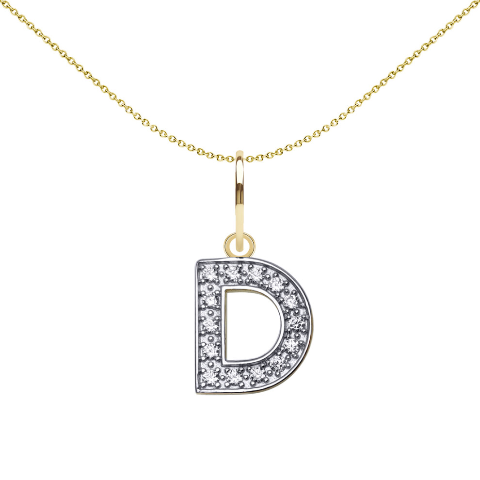 9ct 2-Colour Gold  CZ 10mm Block Font Initial Pendant Letter D - JIN021-D