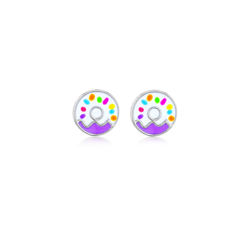 Jewelco London Sterling Silver Multi Colour Enamel Yummy Iced Ring Donut Stud Earrings 8.5mm - 8-55-9482
