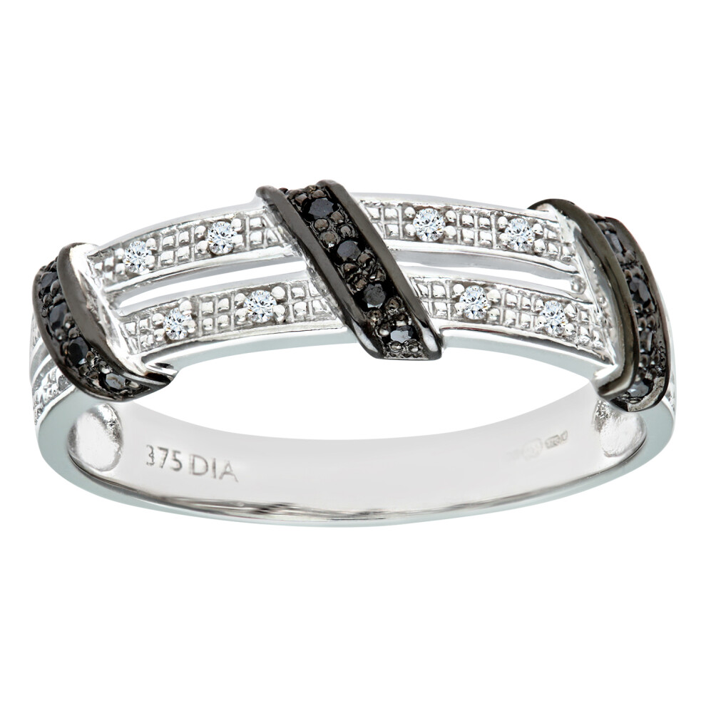 (J) Jewelco London 9ct White Gold Black Diamond Twist Ribbon Eternity Ring