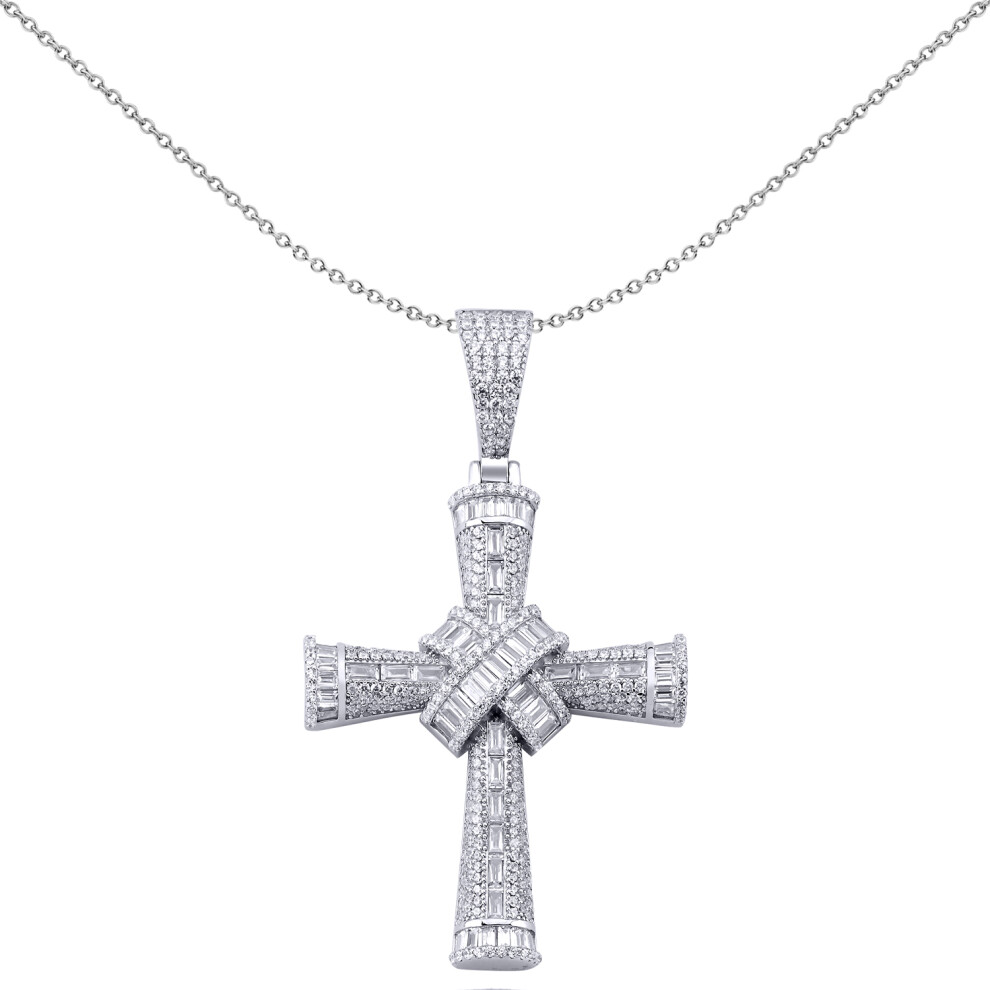 Sterling Silver  Baguette CZ Art Deco Byzantine Kiss Cross Pendant - APX045