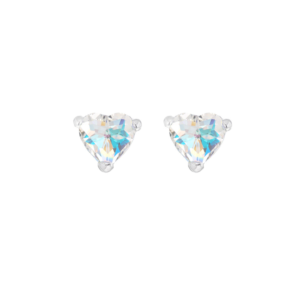 Silver  Aurora Borealis CZ Solitaire Love Stud Earrings 6mm - 8-57-9479