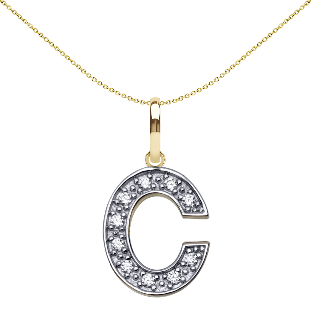 9ct 2-Colour Gold  CZ 15mm Block Font Initial Pendant Letter C - JIN022-C