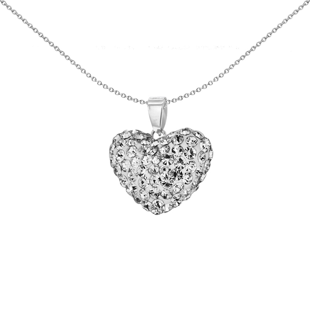 Jewelco London Sterling Silver White Crystal Encrusted Pillow Puff Love Heart Charm Pendant - 0-68-2854