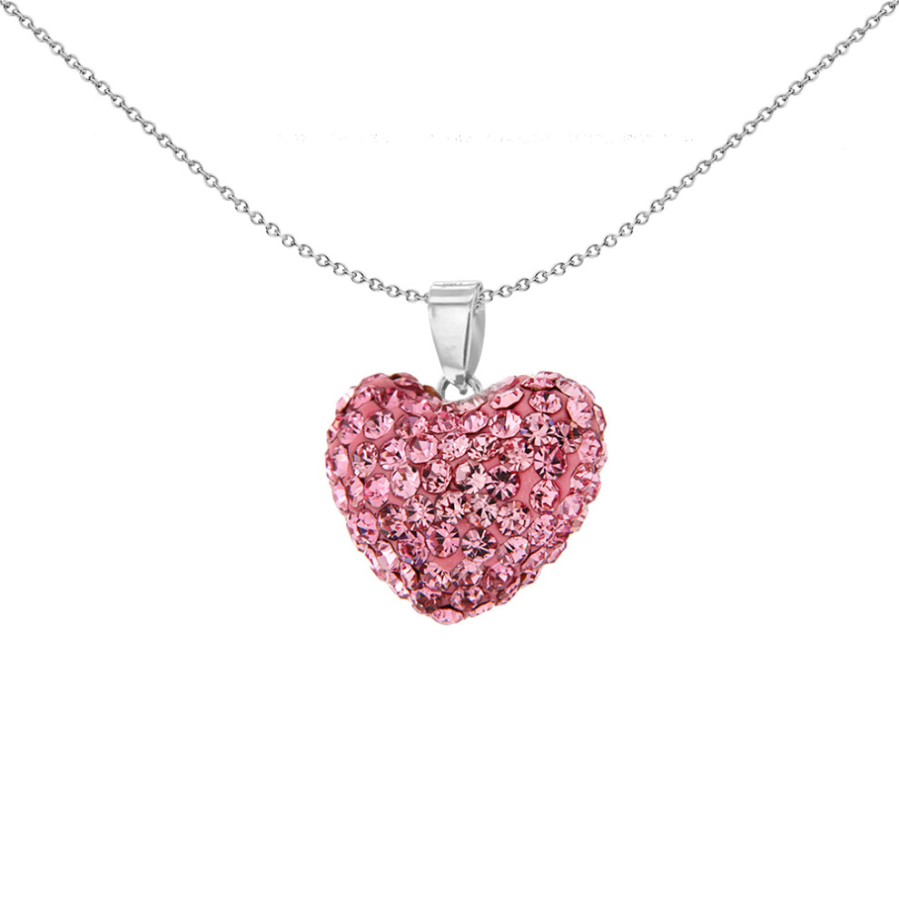 Jewelco London Sterling Silver Baby Pink Crystal Encrusted Pillow Puff Love Heart Charm Pendant - 0-68-2864