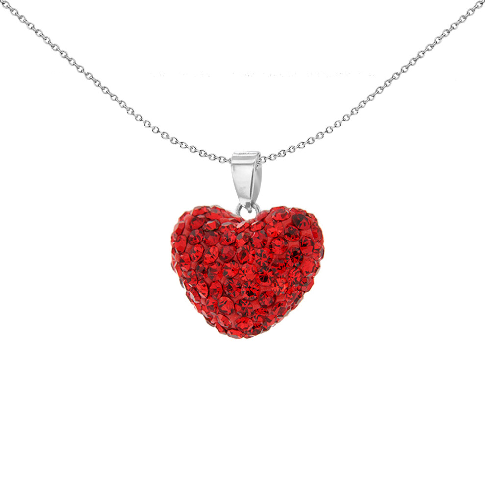 Jewelco London Sterling Silver Red Crystal Encrusted Pillow Puff Love Heart Charm Pendant - 0-68-2844