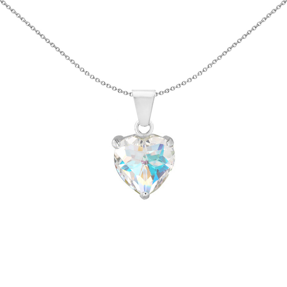 Jewelco London Sterling Silver Aurora Borealis Cubic Zirconia Solitaire Love Heart Charm Pendant, 10mm - 8-62-6304