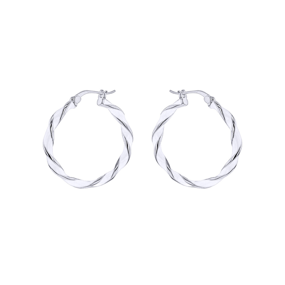 Silver  Enamel Ice Candy Ribbon Twist 3mm Hoop Earrings 26mm - 8-51-3143