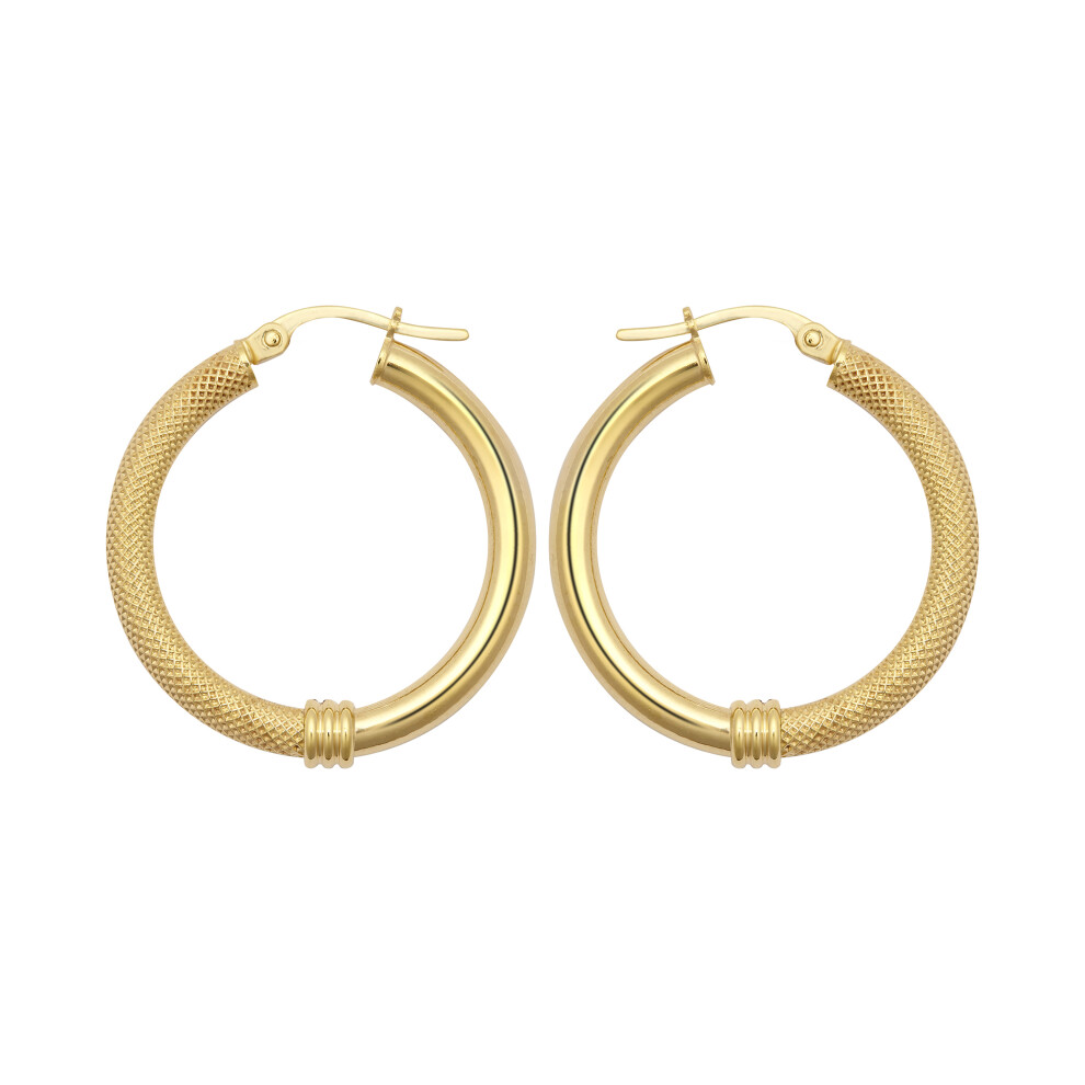 Jewelco London Ladies 9ct Yellow Gold Snake Skin Mesh Collared Styles Clash 3mm Hoop Creole Earrings 26mm - JER805C