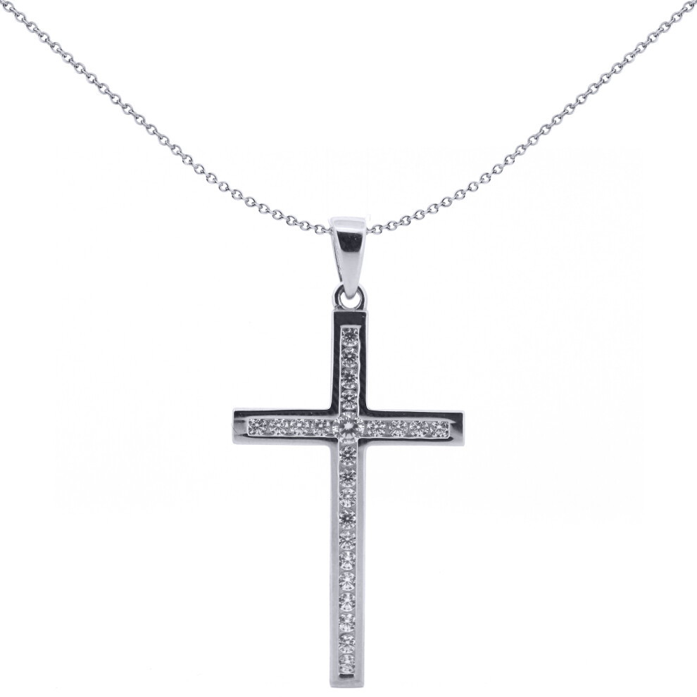 9ct White Gold  CZ Art Deco Outline Cross Pendant - JPX152