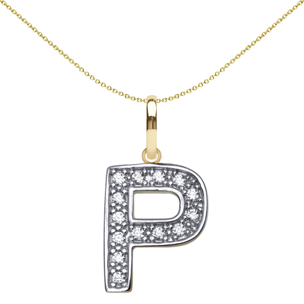 9ct 2-Colour Gold  CZ 15mm Block Font Initial Pendant Letter P - JIN022-P