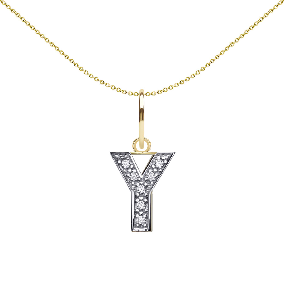 9ct 2-Colour Gold  CZ 10mm Block Font Initial Pendant Letter Y - JIN021-Y