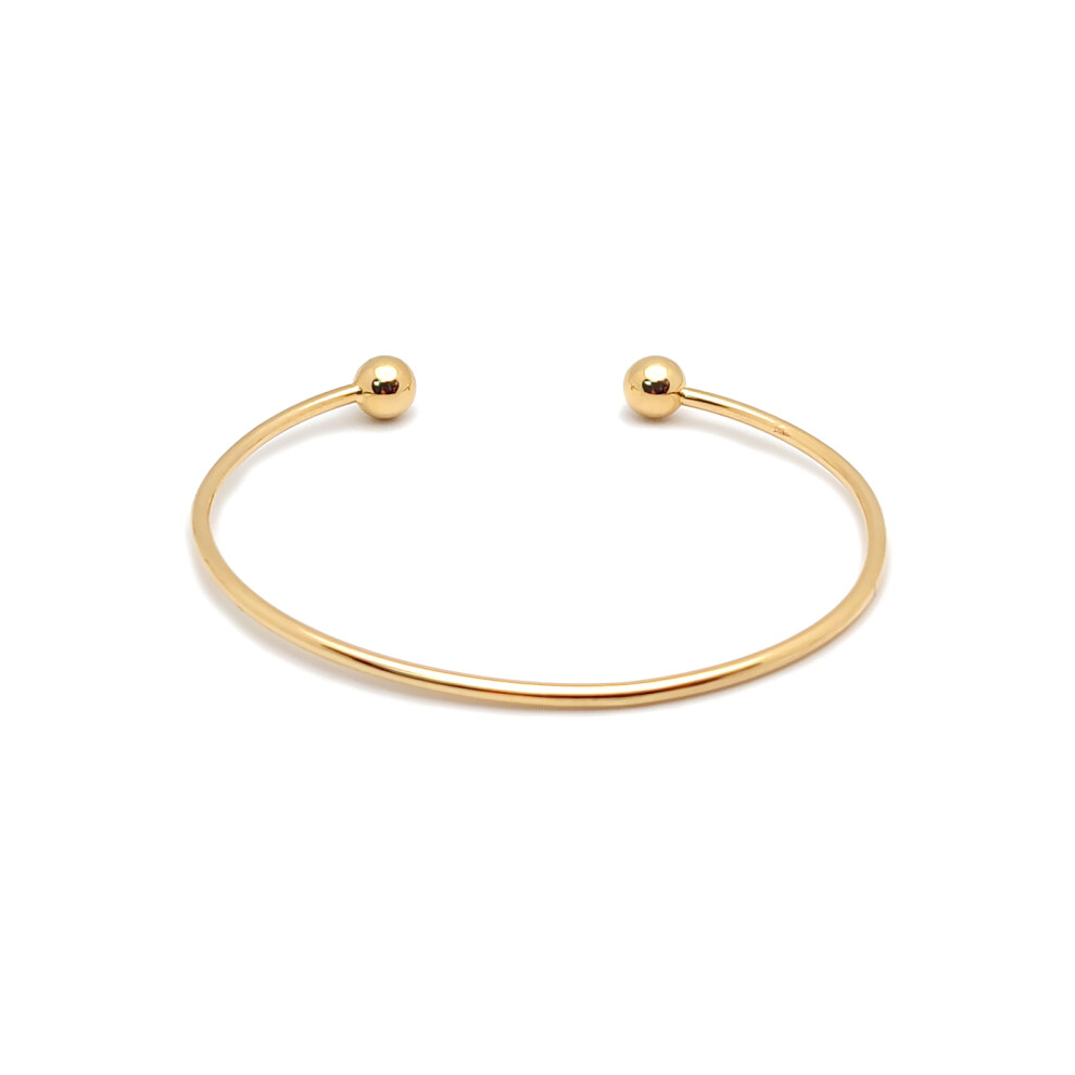 Jewelco London Kids Solid 9ct Yellow Gold 1.5mm Wire Bead Ball Torque Baby Bangle Bracelet, 5mm - JKB100