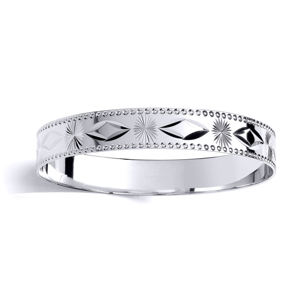 Jewelco London Kids Sterling Silver Diamond-cut Engraved Star Burst Bead Edge Kite Pattern Slave Baby Bracelet 10mm 55mm - BN75-55MM