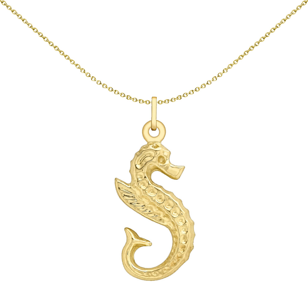 Jewelco London 9ct Gold Seahorse Good Luck Charm Pendant, 24mm - 1-61-0353