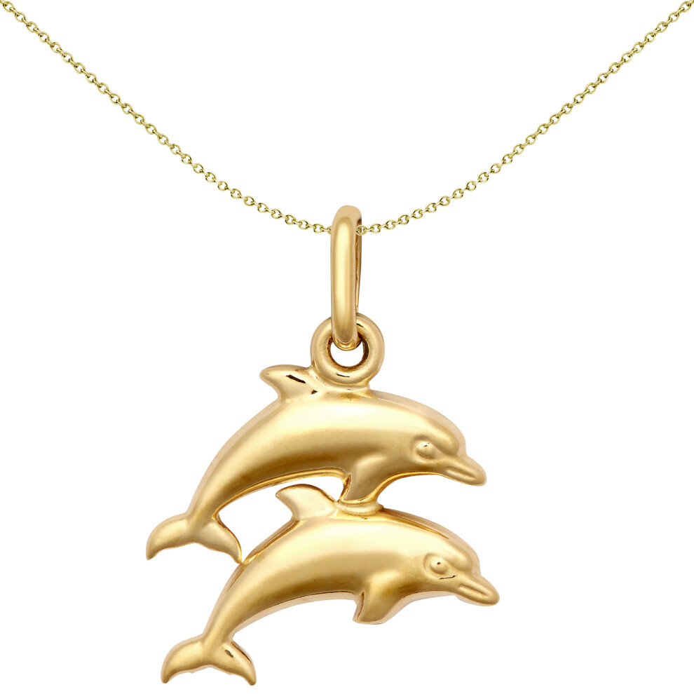 Jewelco London Ladies 9ct Yellow Gold Double Leaping Dolphin Charm Pendant - JPC247
