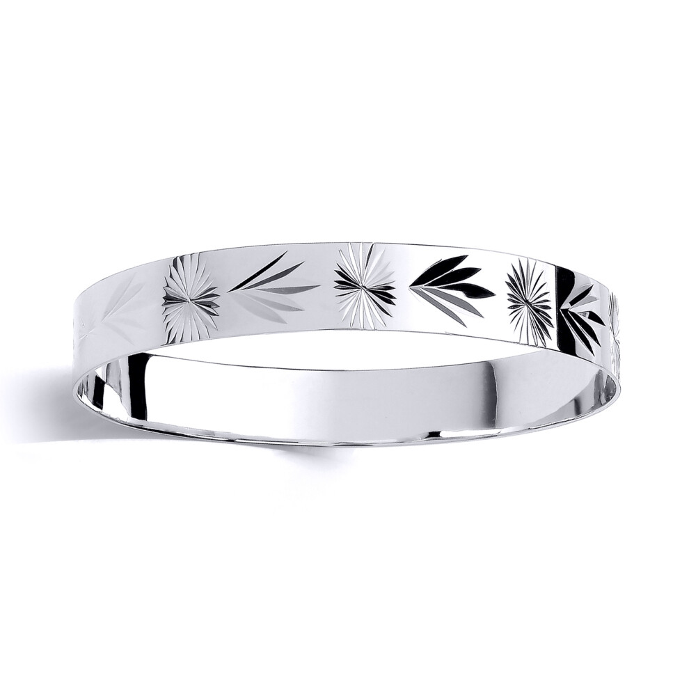 Jewelco London Kids Sterling Silver Diamond-cut Engraved Willow Tree Leaf Slave Baby Bracelet 10mm 60mm - BN76
