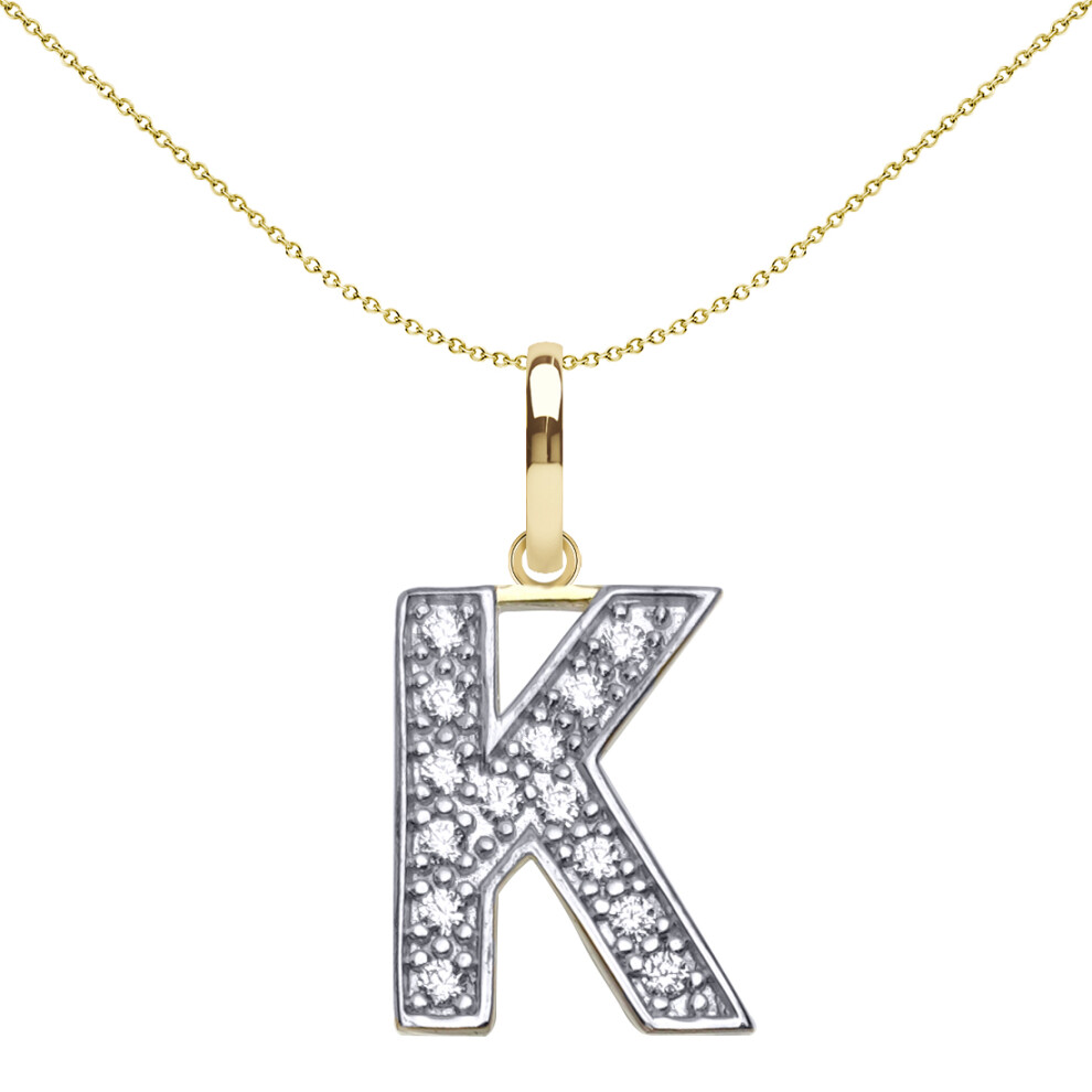 9ct 2-Colour Gold  CZ 15mm Block Font Initial Pendant Letter K - JIN022-K