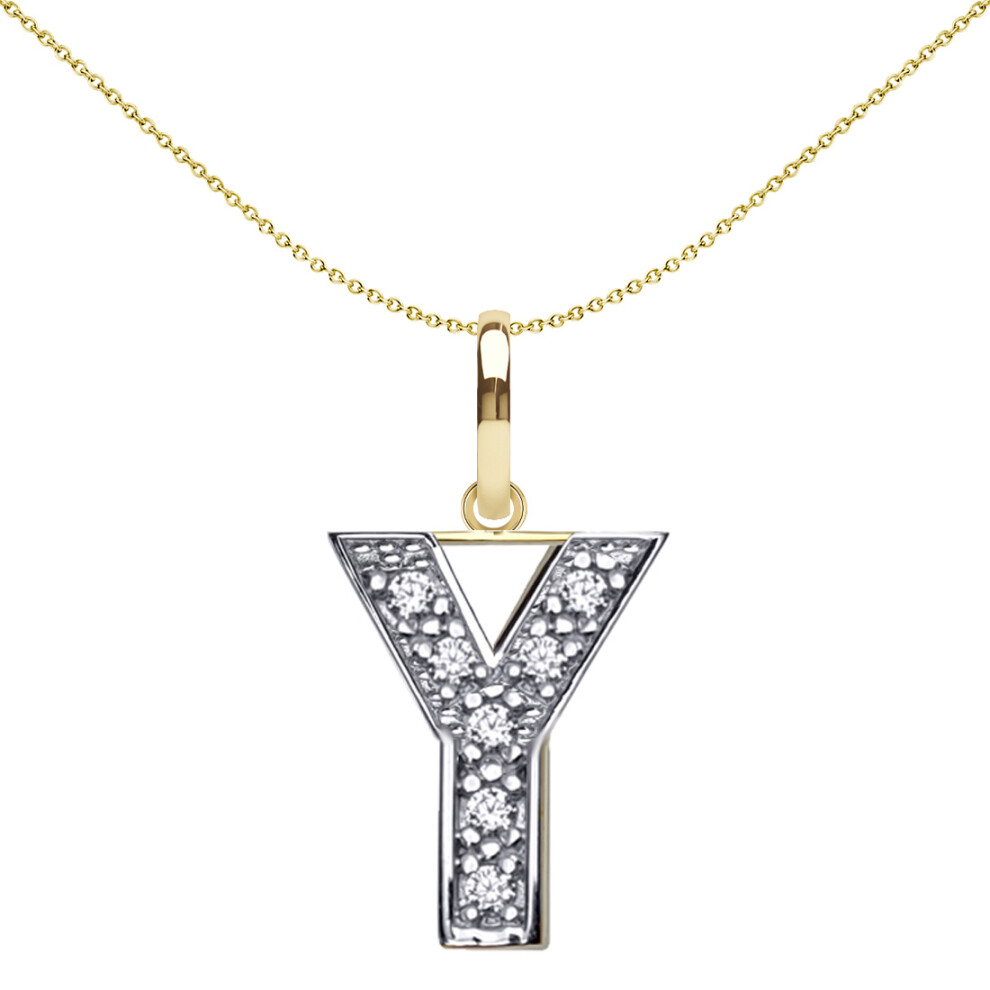 9ct 2-Colour Gold  CZ 15mm Block Font Initial Pendant Letter Y - JIN022-Y