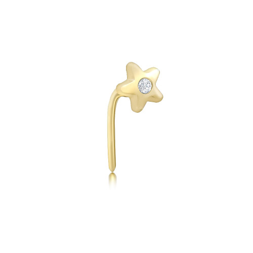 Jewelco London Jewelco London 9ct Gold Cubic Zirconia Solitaire Lucky Star L-Post Nose Stud, 4mm - 1-70-0699