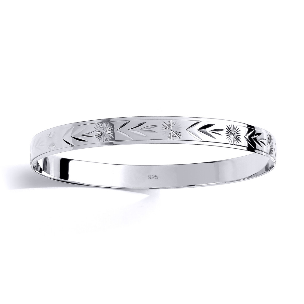 Jewelco London Kids Sterling Silver Diamond-cut Engraved Chevron Star Burst Slave Baby Bracelet 7mm 55mm - BN72-55MM