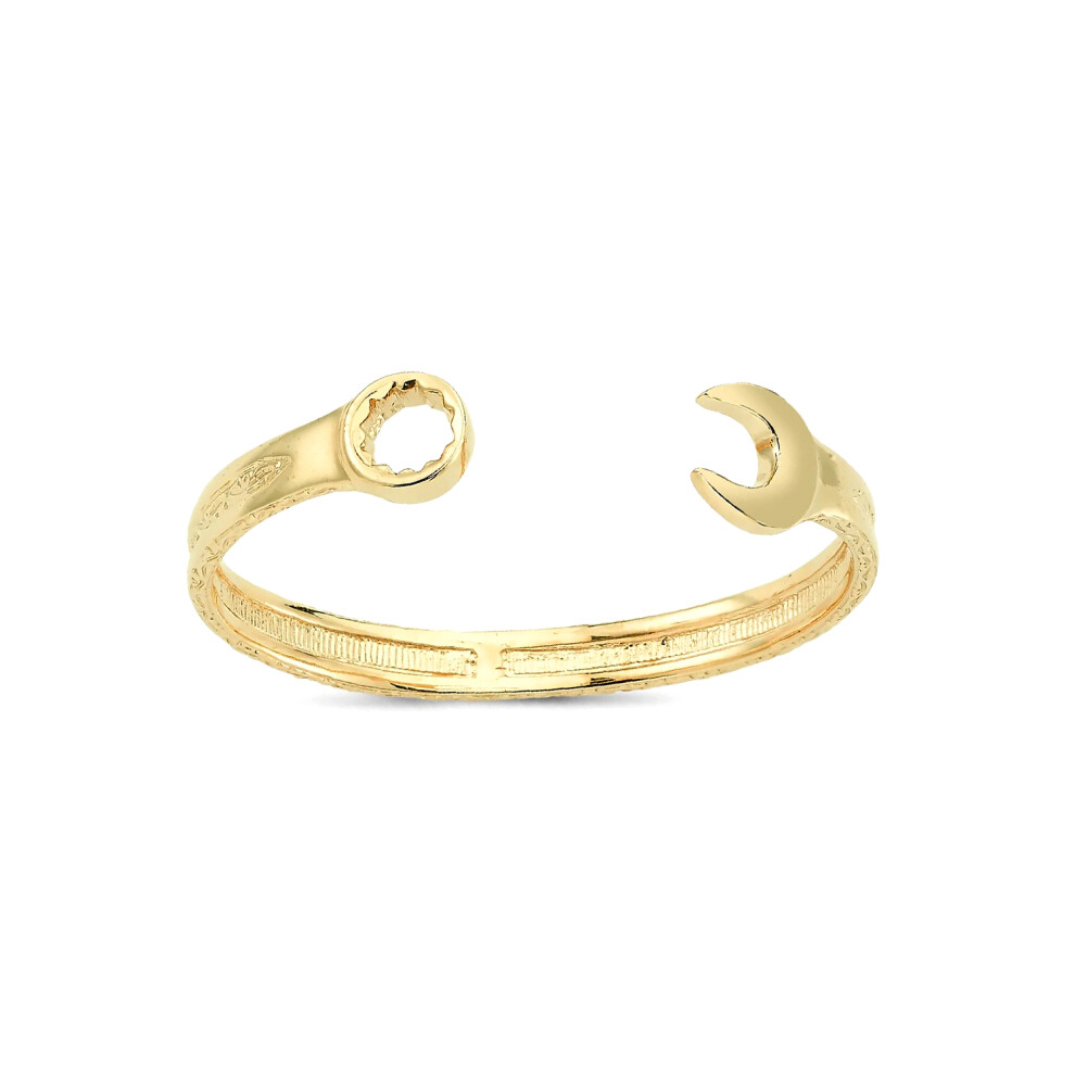 Jewelco London Kids Solid 9ct Gold Heavy Weight Carved Spanner Wrench Baby Bangle Bracelet - JKB028