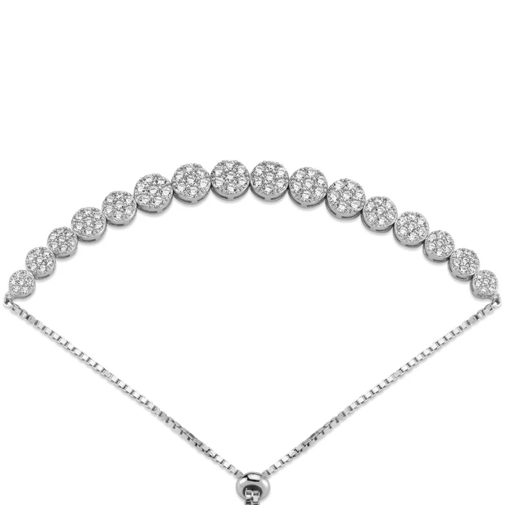 Jewelco London Ladies Rhodium Plated Sterling Silver CZ Cluster Pebbles 1.2mm Adjustable Toggle Slider Bracelet, 8.5" - ABB178