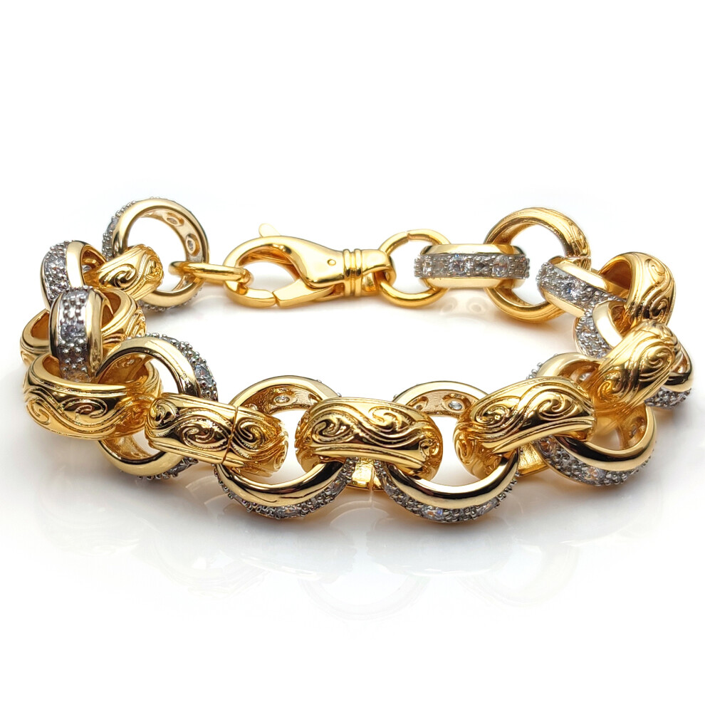 Flash-plated Brass  Patterned CZ Belcher 14mm Bracelet 7.75" 20cm - BCN079A