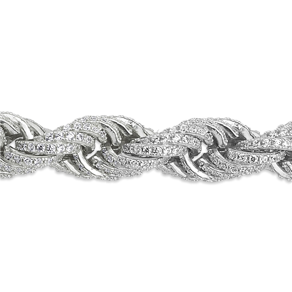 Silver  CZ Chunky Fizzy Candy Twist Rope Chain Bracelet 8.5" - ABB190