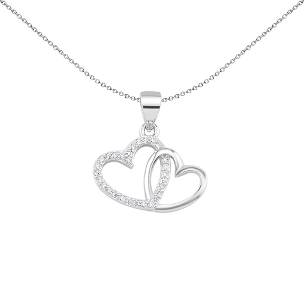 Sterling Silver  CZ Entangled Love Hearts Love Heart Pendant - APD162