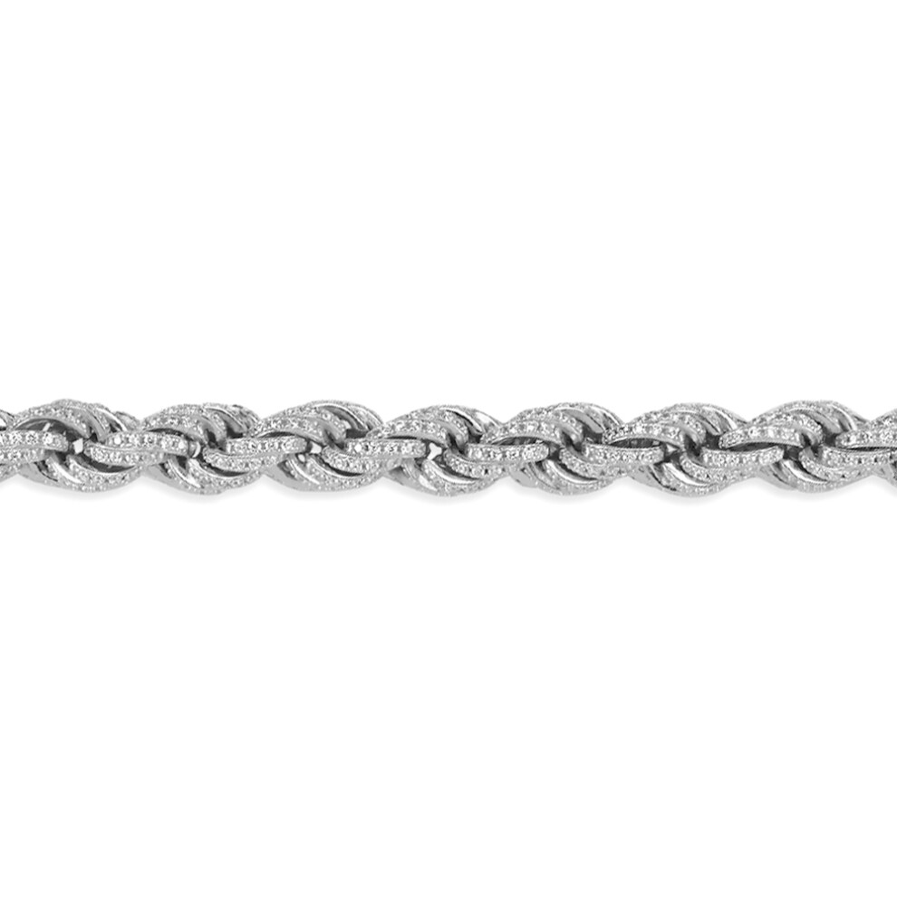 Jewelco London Men's Rhodium Plated Sterling Silver Cubic Zirconia Chunky Fizzy Candy Twist Rope Chain Bracelet, 8.5" - ABB189