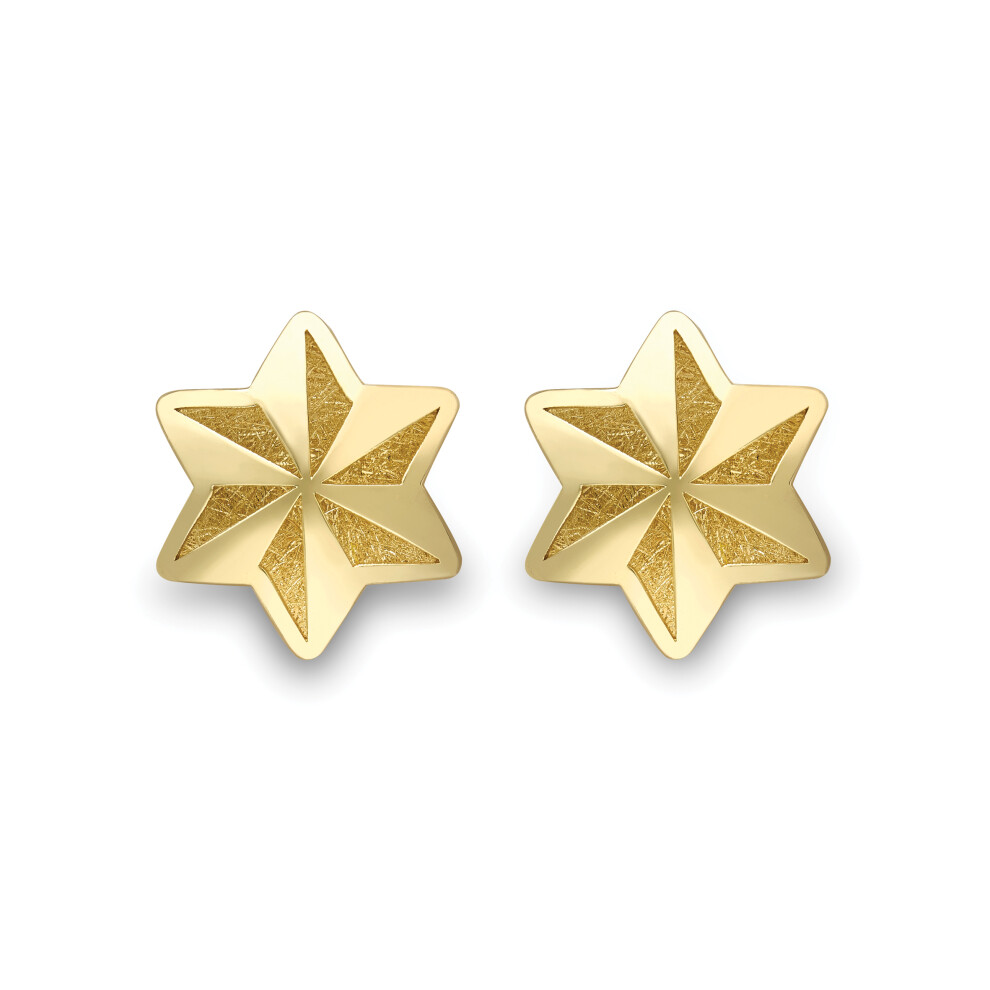 Jewelco London 9ct Yellow Gold Fluted Satin Brushed Twinkle Star Stud Earrings 8mm - SENR02880
