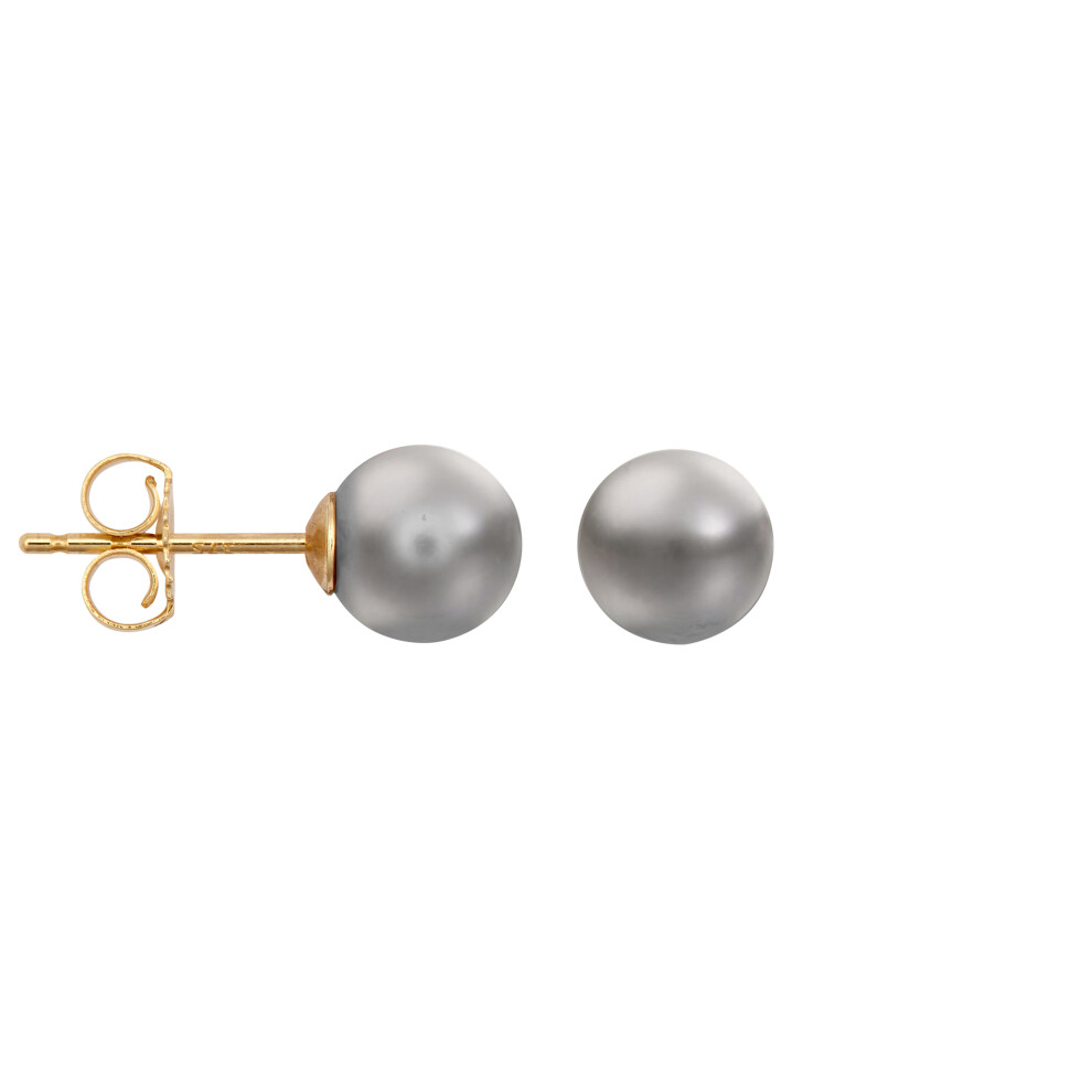 Jewelco London Ladies 9ct Yellow Gold Grey Round Akoya Cultured Pearl Full Moon Stud Earrings 7mm - JES361