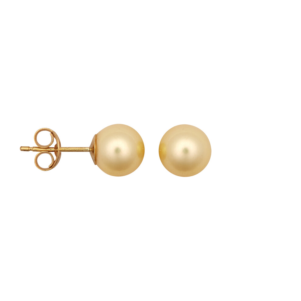 Jewelco London Ladies 9ct Yellow Gold Creamy Gold Round Akoya Cultured Pearl Full Moon Stud Earrings 7mm - JES363