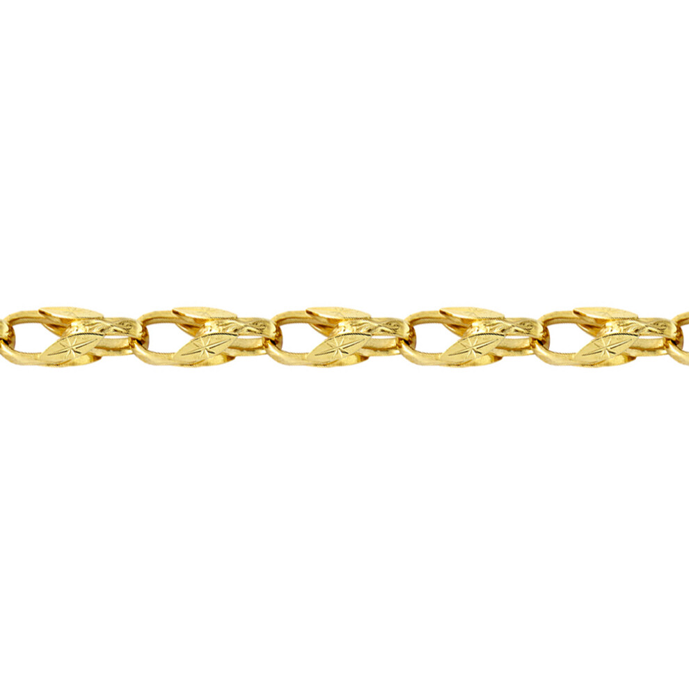 Jewelco London Ladies Solid 9ct Yellow Gold Dutch Carved Tulip 10mm Gauge Chain Link Bracelet, 7.5 inch 19cm - JBB362A-7.5