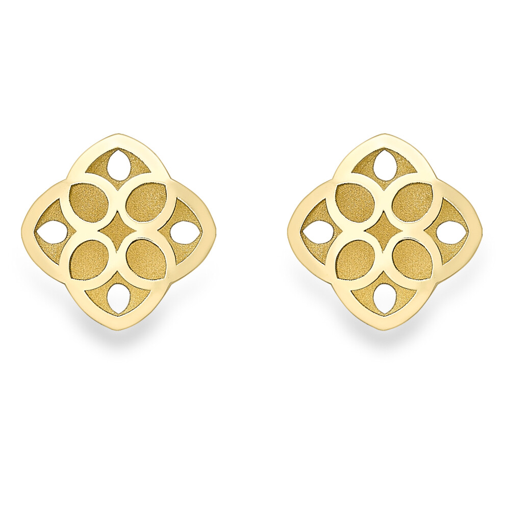 9ct Gold  Flower Petal Satin Square Stud Earrings 5mm - SENR02286