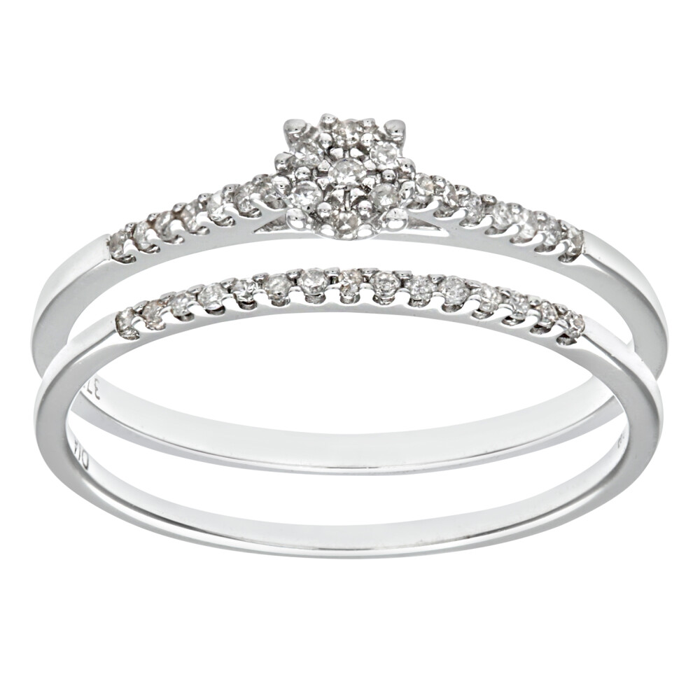 (P) Jewelco London 9ct White Gold Diamond Bridal Ring Set