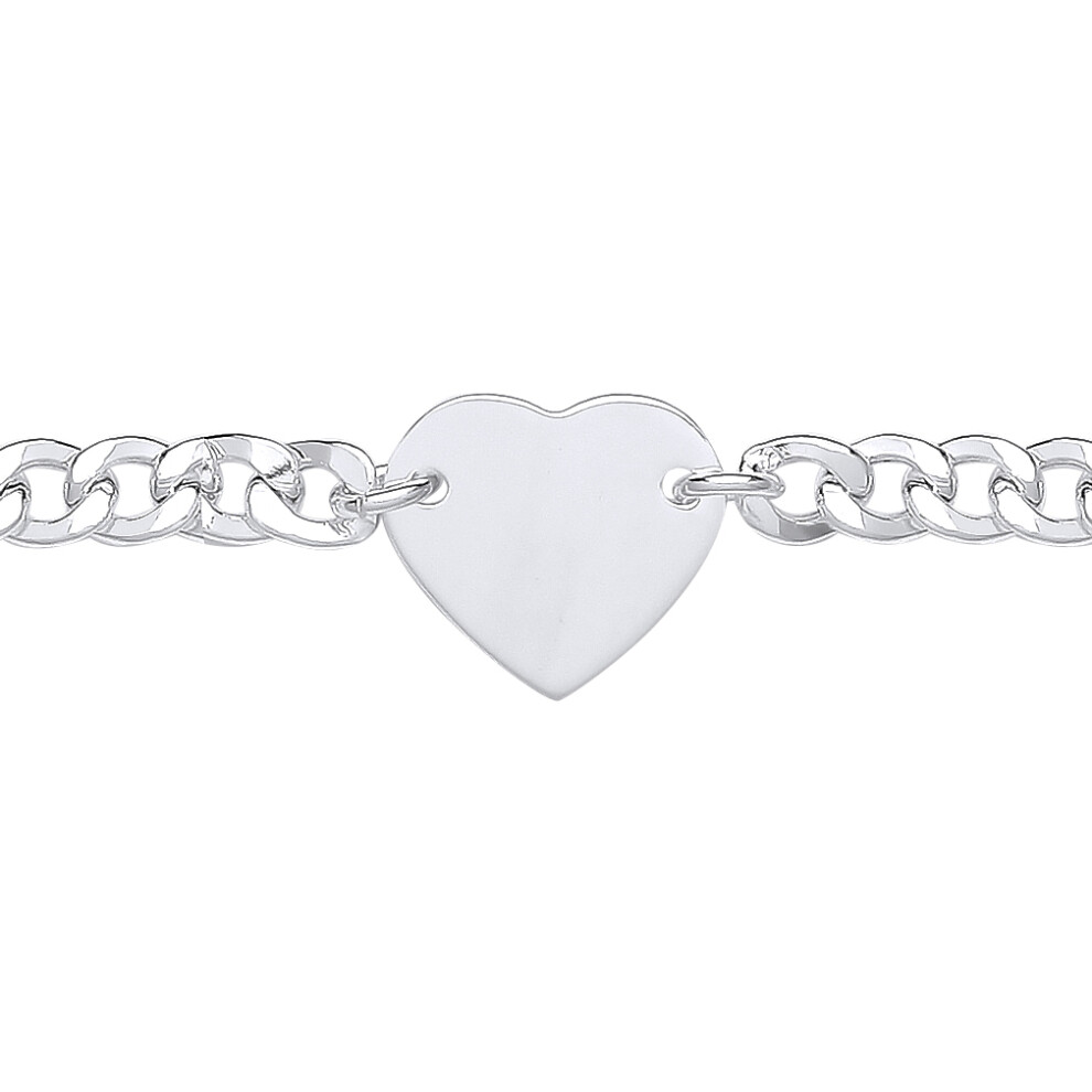 Jewelco London Ladies Rhodium Plated Sterling Silver Love Heart Tag Curb Charm Bracelet 5mm 7.25 inch - GVB514