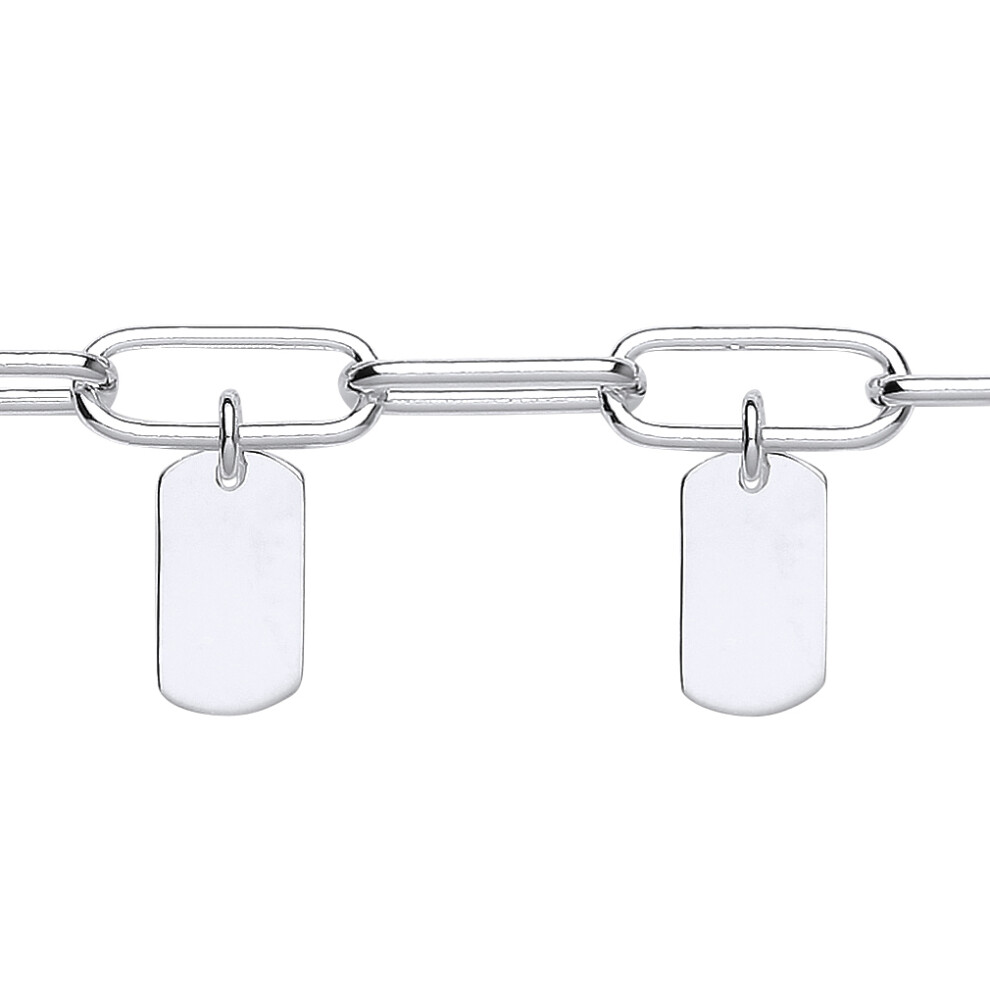 Jewelco London Ladies Sterling Silver Hanging Mini 13mm Dog Tags Oval Pill Paperclip Charm Bracelet 6mm 7.5 inch - GVB513